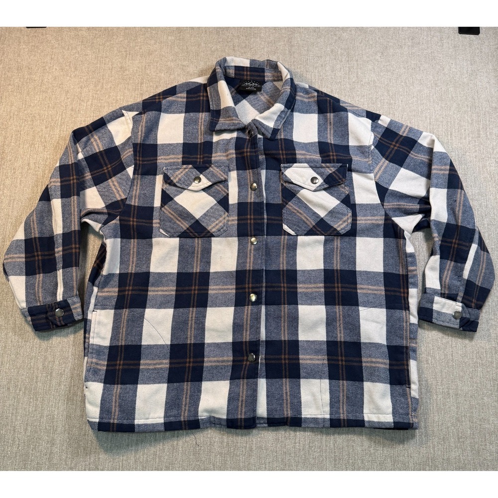 HFX Jacket Womens XL Blue Wool Blend Plaid Flannel Snap Front Shacket Pockets